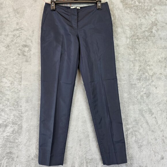 Prada Pants Womens 40 Navy Blue Silk Blend Slim Ankle Dress Trouser Made Italy - Picture 1 of 14